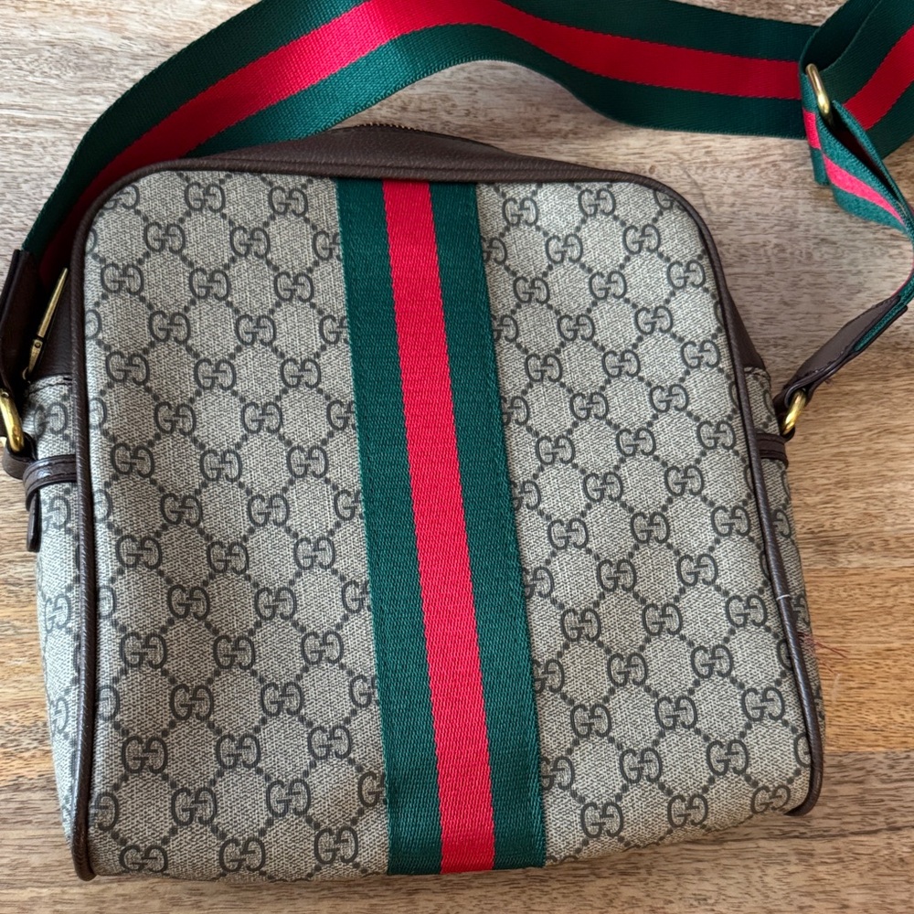 Messenger Bag with Green and Red Stripes - Picture 3 of 3